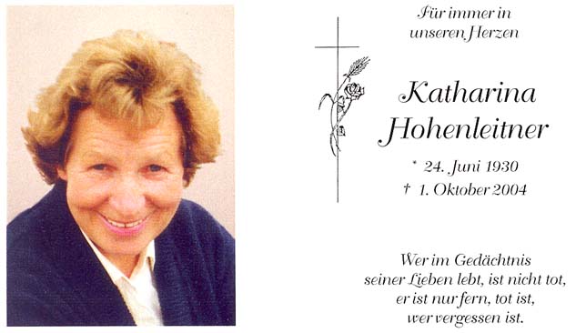 Unser langj�hrige Freundin Katharina Hohenleitner