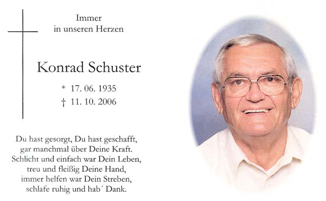 Unser verstorbenes Mitglied Konrad Schuster