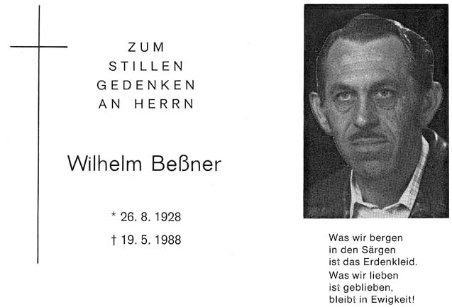 Unser verstorbenes Gründungsmitglied Wilhelm Beßner